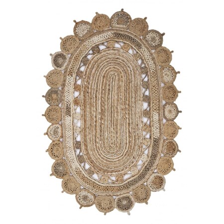 Homeroots 7 ft. Oval Shaped Natural Toned Area Rug 395178